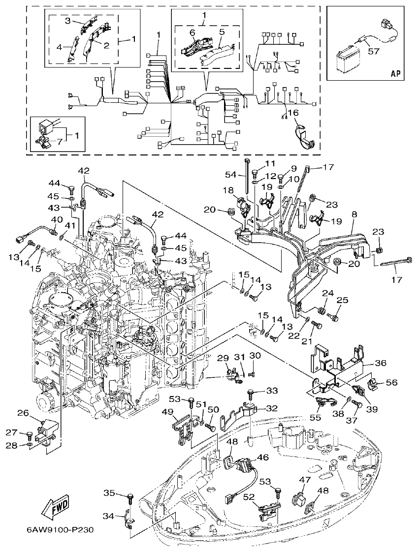 Yamaha F350AET, FL350AET ELECTRICAL 5 parts diagram